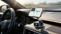 Double-Sided Magnetic Vacuum Phone Holder – Foldable & Retractable Hands-Free Desk, Car, and Travel Mount