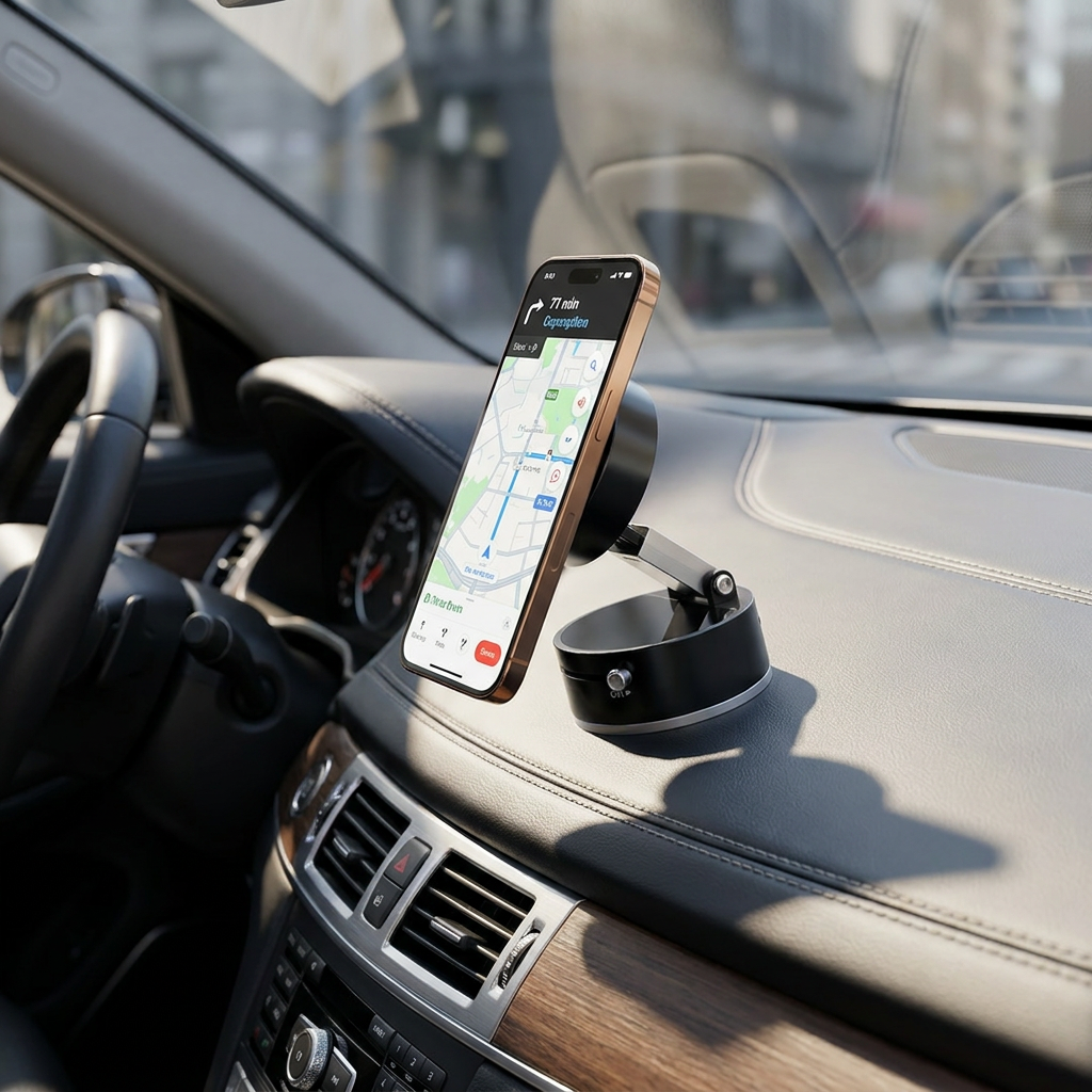 Double-Sided Magnetic Vacuum Phone Holder – Foldable & Retractable Hands-Free Desk, Car, and Travel Mount