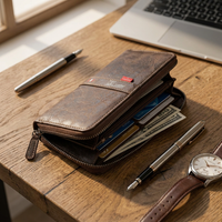 MR Leather Wallet with Zipper for Men – Premium Genuine Leather Bifold Organizer with Multiple Card Slots, Secure Zippered Coin Pocket, and Durable Stitching for Travel & Daily Use