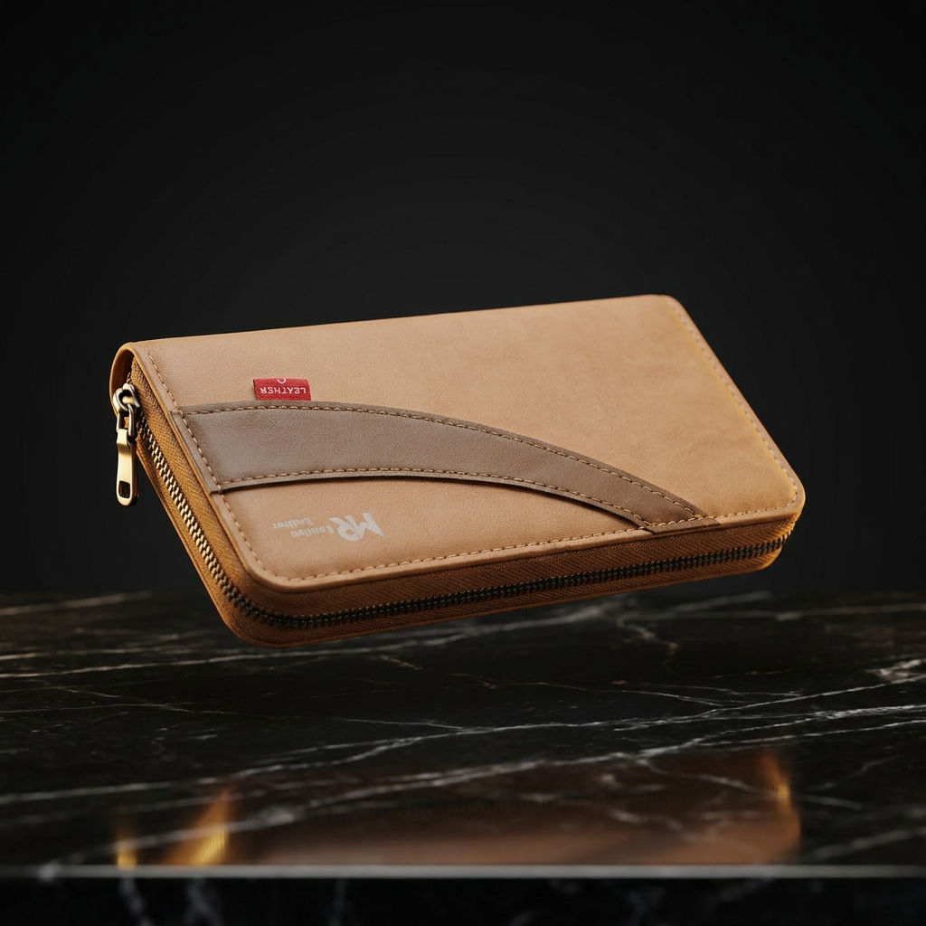MR Leather Wallet with Zipper for Men – Premium Genuine Leather Bifold Organizer with Multiple Card Slots, Secure Zippered Coin Pocket, and Durable Stitching for Travel & Daily Use