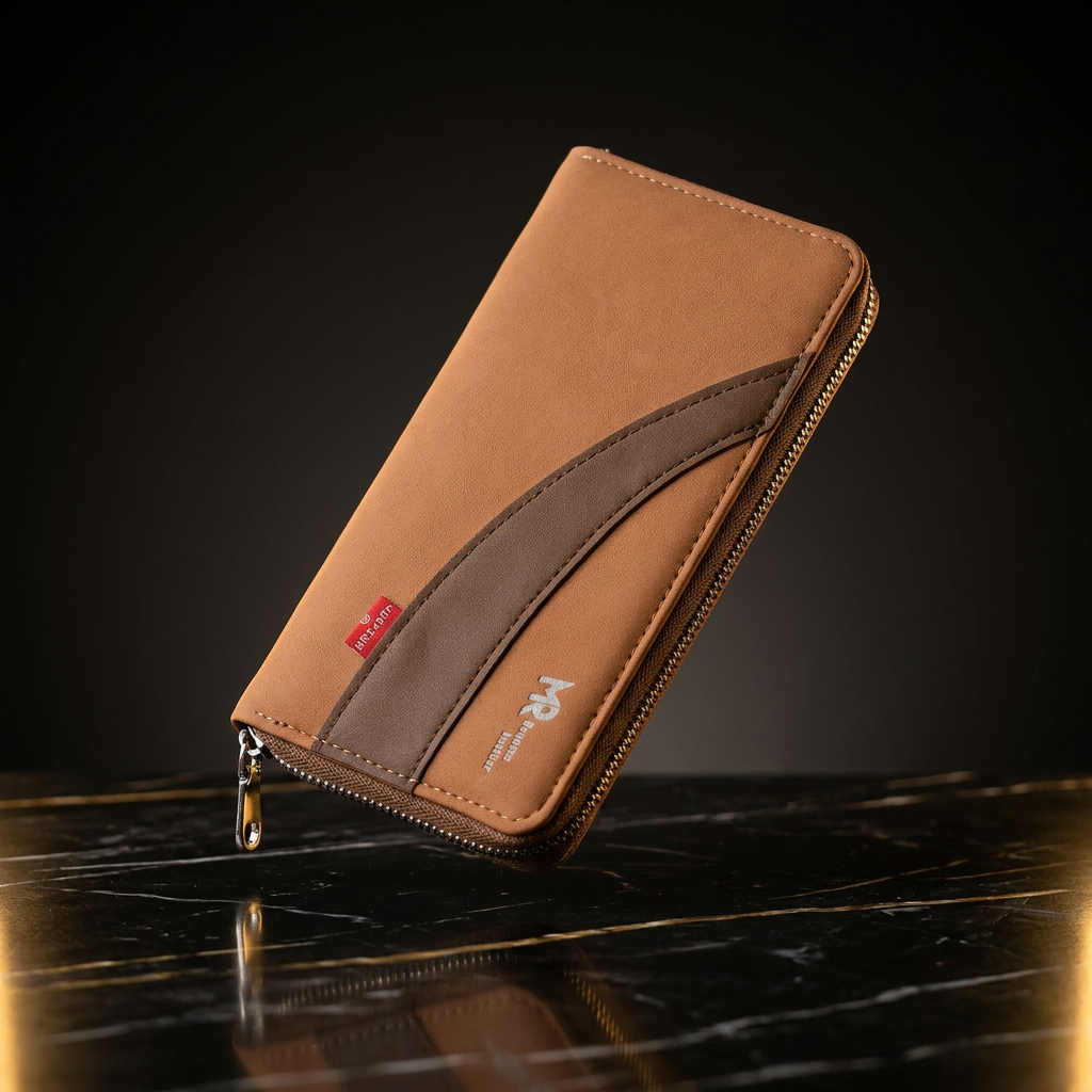 MR Leather Wallet with Zipper for Men – Premium Genuine Leather Bifold Organizer with Multiple Card Slots, Secure Zippered Coin Pocket, and Durable Stitching for Travel & Daily Use