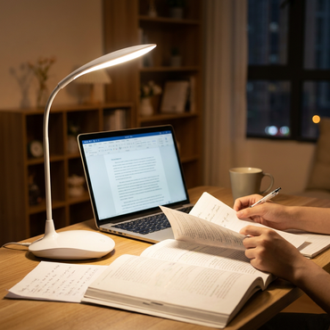 Smart Touch LED Desk Lamp – 3-Level Dimmable Eye-Protection Study Light with Fully Flexible Gooseneck, Rechargeable Base & Anti-Glare Beam for Home Office, Reading & Writing